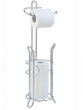 Chrome Free-Standing Toilet Paper Holder with Reserve Storage